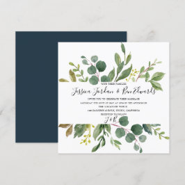Faire-part de mariage de feuille verte aquarelle