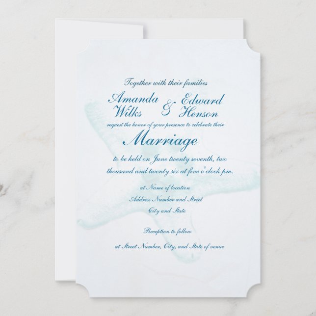 Faire-part de mariage de filigrane bleu Starfish (Devant)