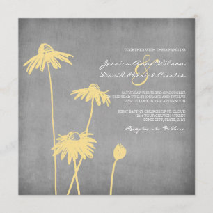 Faire-part de mariage de fleurs chic jaune et gris