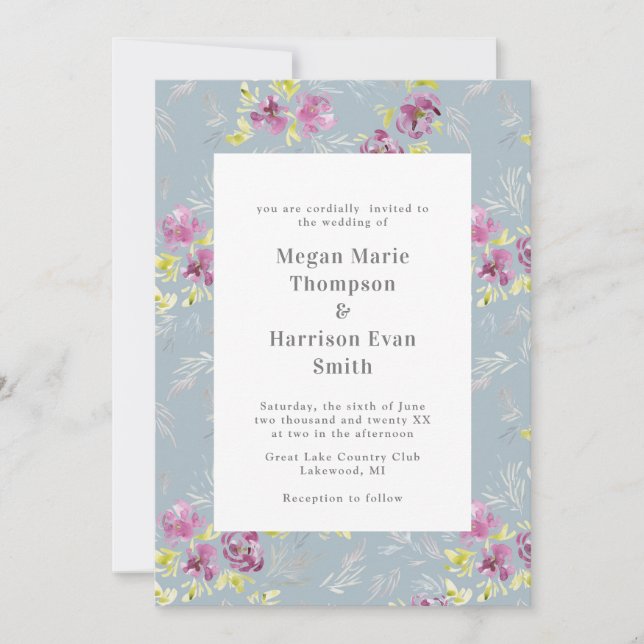 Faire-part de mariage de fleurs d'aquarelle modern (Devant)