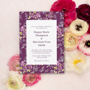 Faire-part de mariage de fleurs d'aquarelle violet