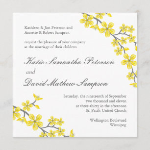 Faire-part de mariage de fleurs jaunes et grises