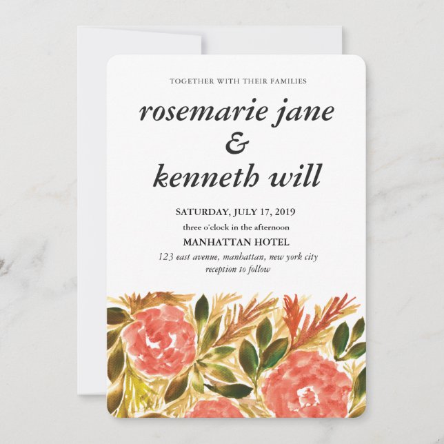 Faire-part de mariage de fleurs peintes à la main (Devant)