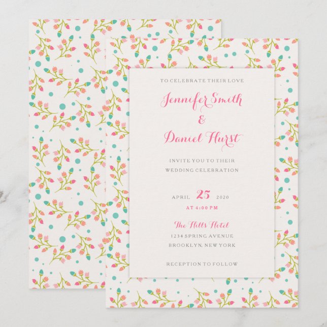 Faire-part de mariage de fleurs printanières (Devant / Derrière)