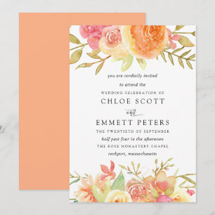 Faire-part de mariage de fleurs roses d'ivoire ora