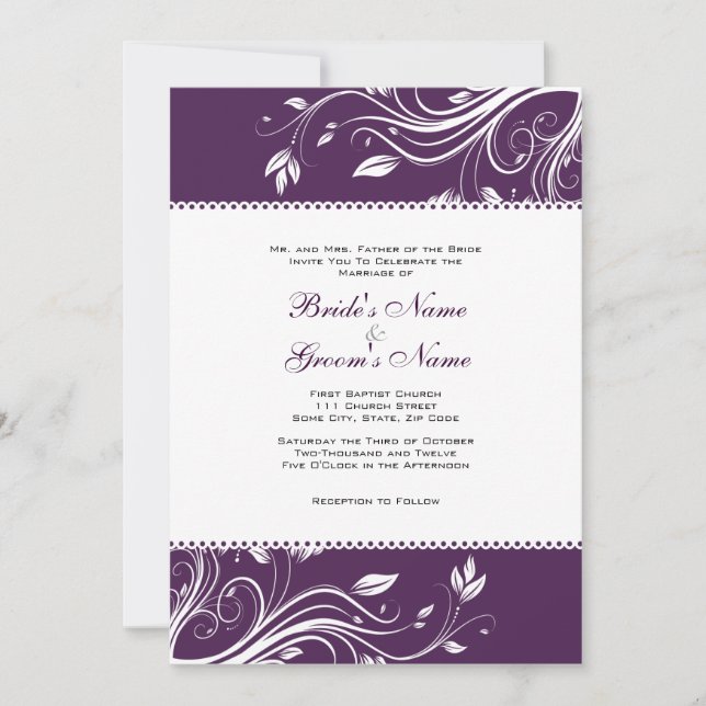 Faire-part de mariage de fleurs violettes et blanc (Devant)