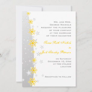 Faire-part de mariage de flocon jaune gris argenté