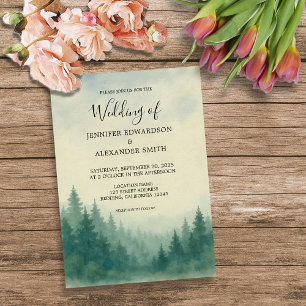 Faire-part de mariage de forêt de pins d'eau