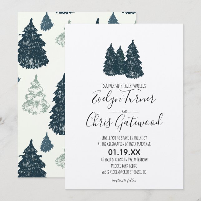 Faire-part de mariage de forêt d'hiver (Devant / Derrière)