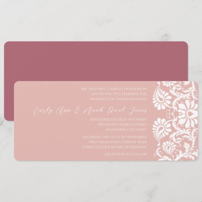 Faire-part de mariage de framboises Damas (Devant / Derrière)