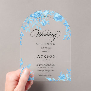 Faire-part de mariage de frontière florale bleue