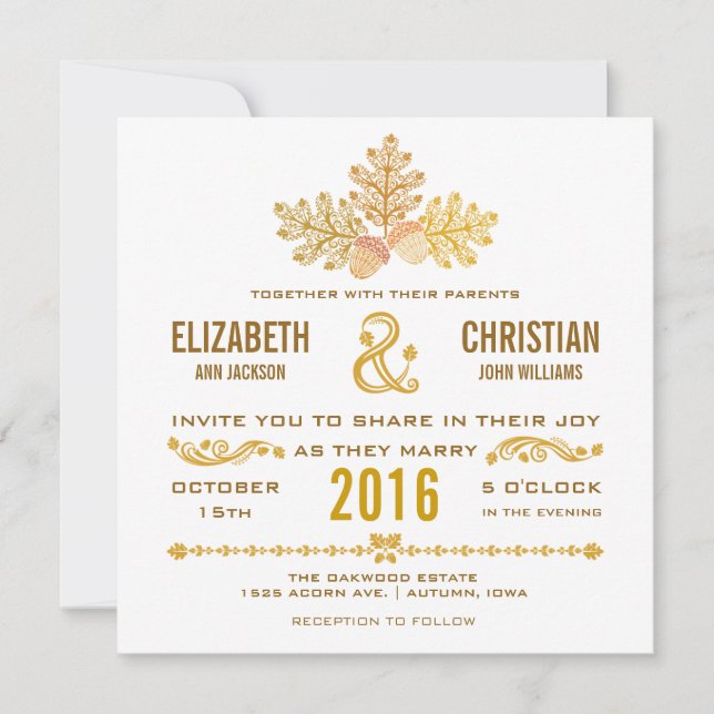 Faire-part de mariage de glands d'automne et de (Devant)