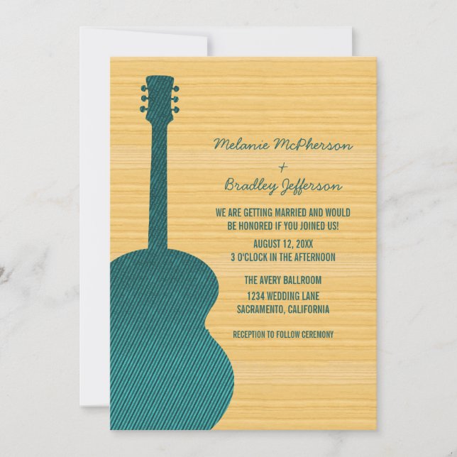 Faire-part de mariage de guitare turquoise Country (Devant)