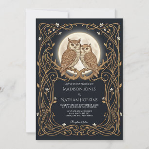 Faire-part de mariage de hibou Art Nouveau cadre d