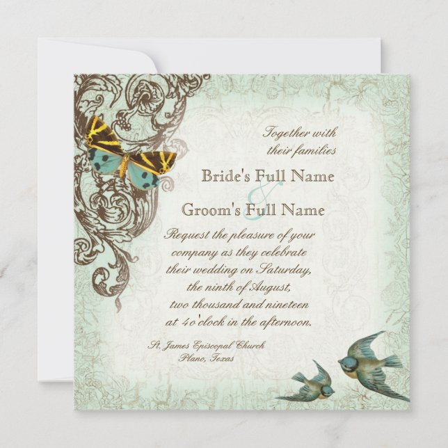 Faire-part de mariage de la Botanique - Vert bleu (Devant)