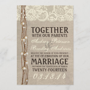 Faire-part de mariage de la dentelle de Burlap