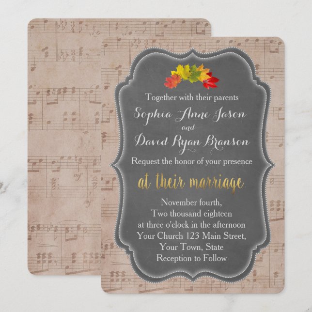 Faire-part de mariage de la feuille de musique rom (Devant / Derrière)
