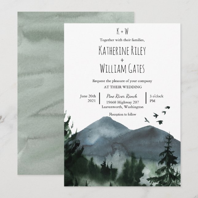 Faire-part de mariage de la forêt rustique (Devant / Derrière)