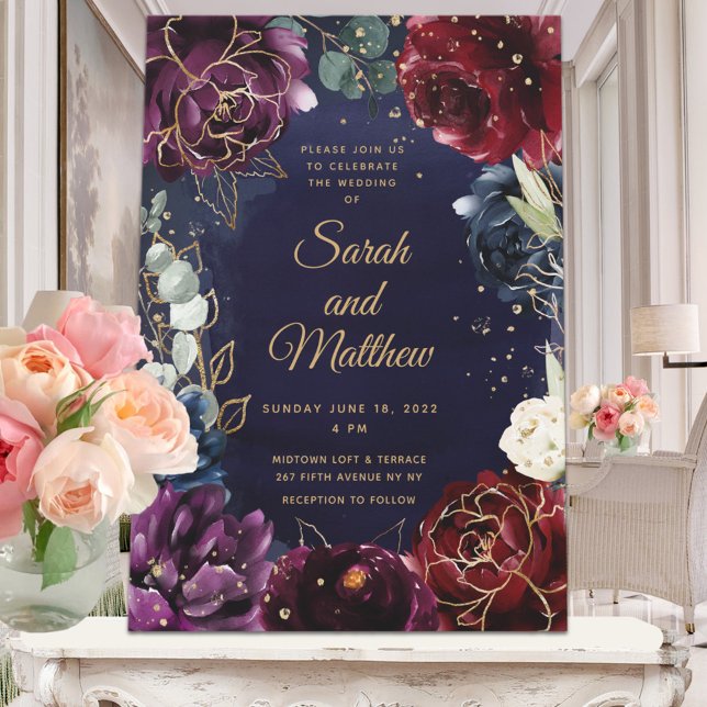 Faire-part de mariage de la marine de Bourgogne (Créateur téléchargé)