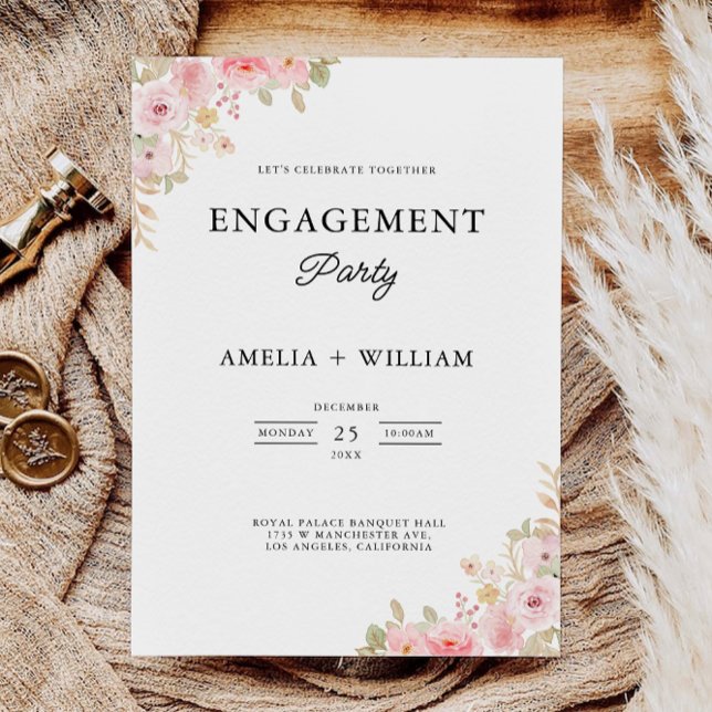 Faire-part de mariage de la partie d'engagement ro (Rose Engagement Party Wedding Invitation)