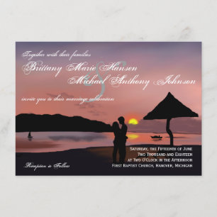 Faire-part de mariage de lac silhouette de couples