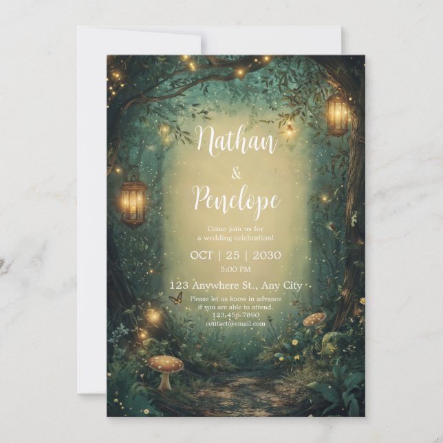 Faire-part de mariage de lanterne forestière encha (Devant)