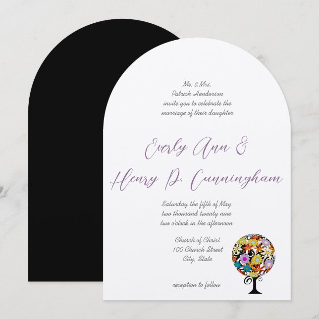 Faire-part de mariage de l'arbre d'amour des fleur (Devant / Derrière)