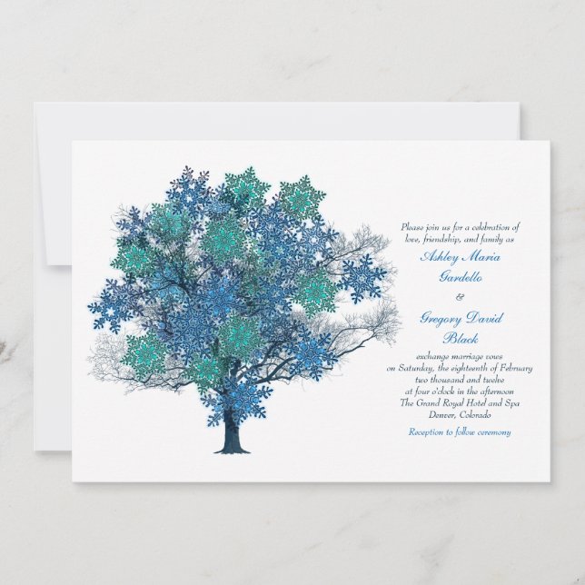 Faire-part de mariage de l'arbre de snowflacon d'h (Devant)