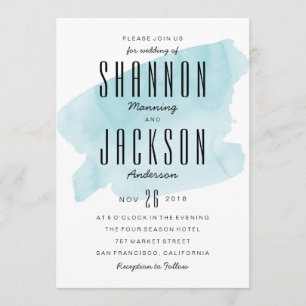 Faire-part de mariage de lavage turquoise aquarell