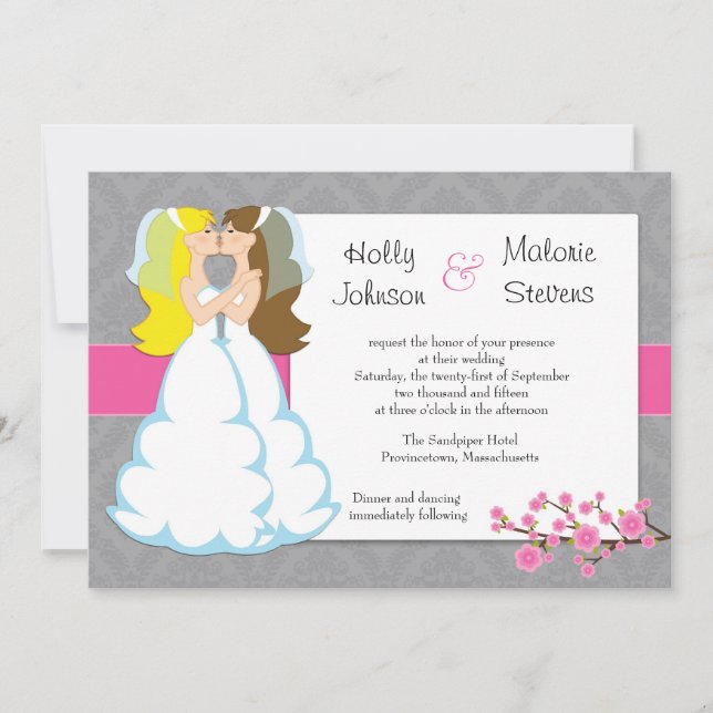 Faire-part de mariage de lesbienne de fleurs de (Devant)