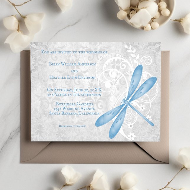 Faire-part de mariage de libellules bleus (Blue Dragonfly Wedding Invitation)