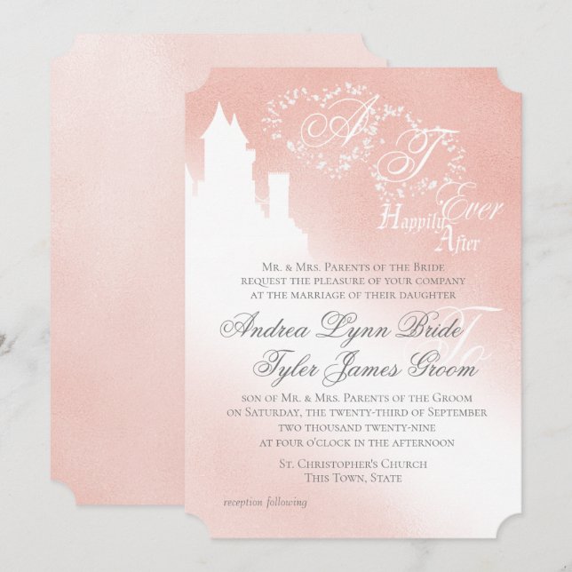 Faire-part de mariage de livre Blush Pink enchanté (Devant / Derrière)