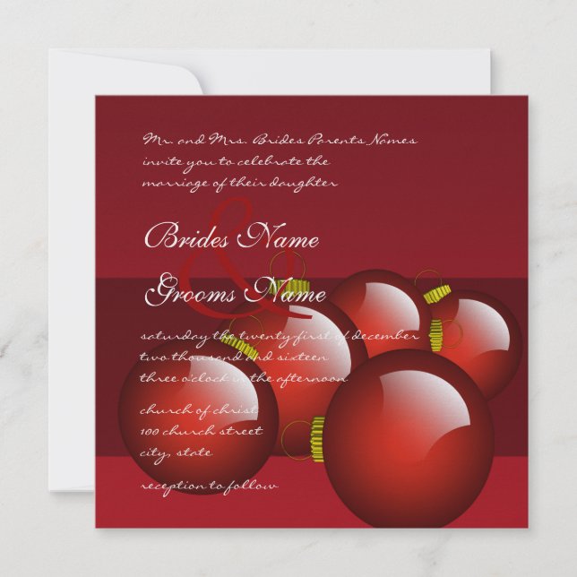 Faire-part de mariage de l'ornement rouge de Noël (Devant)