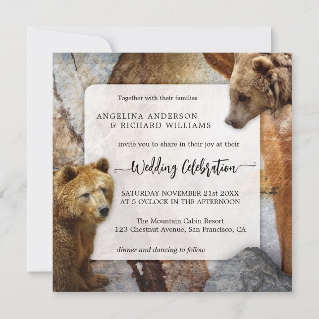 Faire-part de mariage de l'ours en granit industri (Devant)