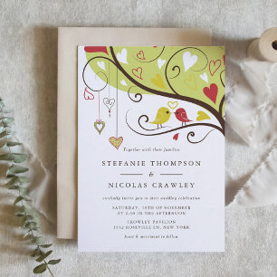 Faire-part de mariage de Lovebirds jaunes et rouge