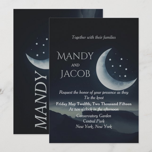 Faire-part de mariage de lune du croissant (Devant / Derrière)