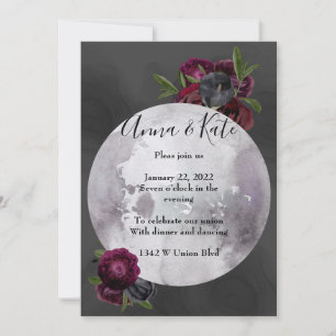 Faire-part de mariage de lune florale aquarelle