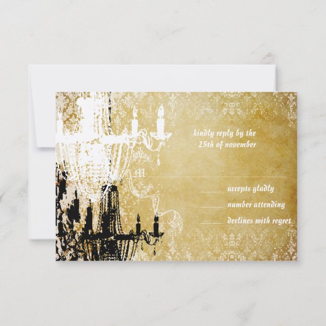 Faire-part de mariage de lustre Vintage Gold Damas (Dos)