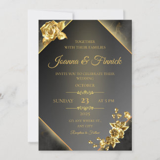 Faire-part de mariage de luxe noir et or | Élégant