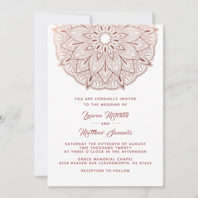 Faire-part de mariage de Mandala Rose Gold (Devant)