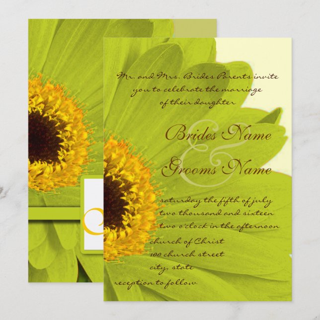 Faire-part de mariage de marguerite verte et jaune (Devant / Derrière)