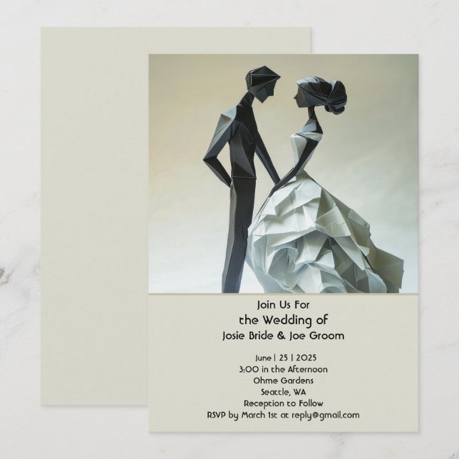 Faire-part de mariage de mariée en origami moderne (Devant / Derrière)