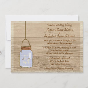 Faire-part de mariage de Mason Jar en bois rustiqu