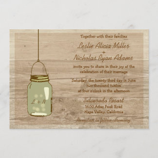 Faire-part de mariage de Mason Jar en bois rustiqu