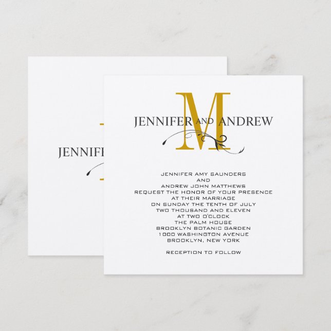 Faire-part de mariage de monogramme d'argent et (Devant / Derrière)