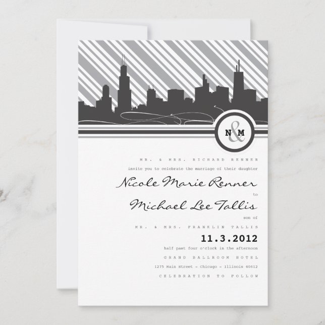 Faire-part de mariage de monogramme de Chicago (Devant)