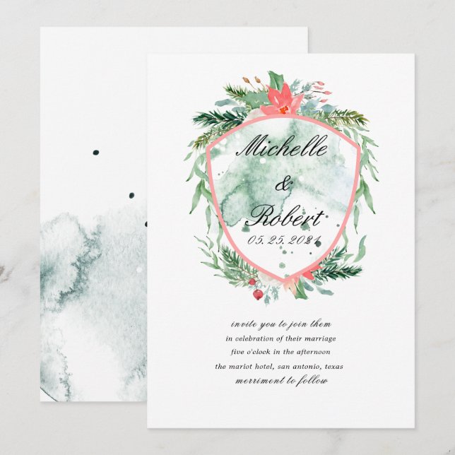 faire-part de mariage de monogramme de crête rusti (Devant / Derrière)