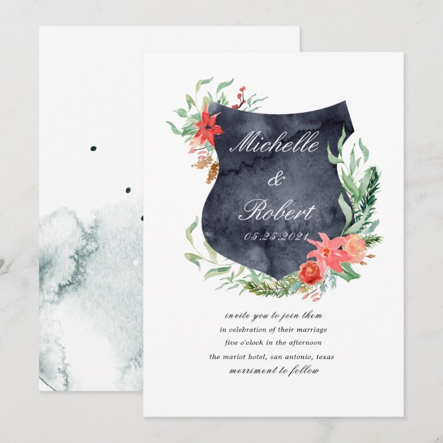 faire-part de mariage de monogramme de crête rusti (Devant / Derrière)