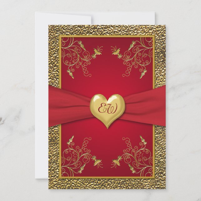 Faire-part de mariage de monogramme de rouge riche (Devant)
