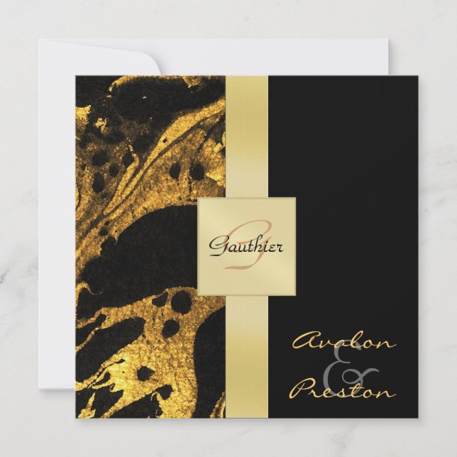 Faire-part de mariage de monogramme d'or (Devant)